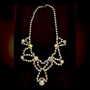 Antique Very RARE Aurora Borealis Statement Necklace - Stunning.